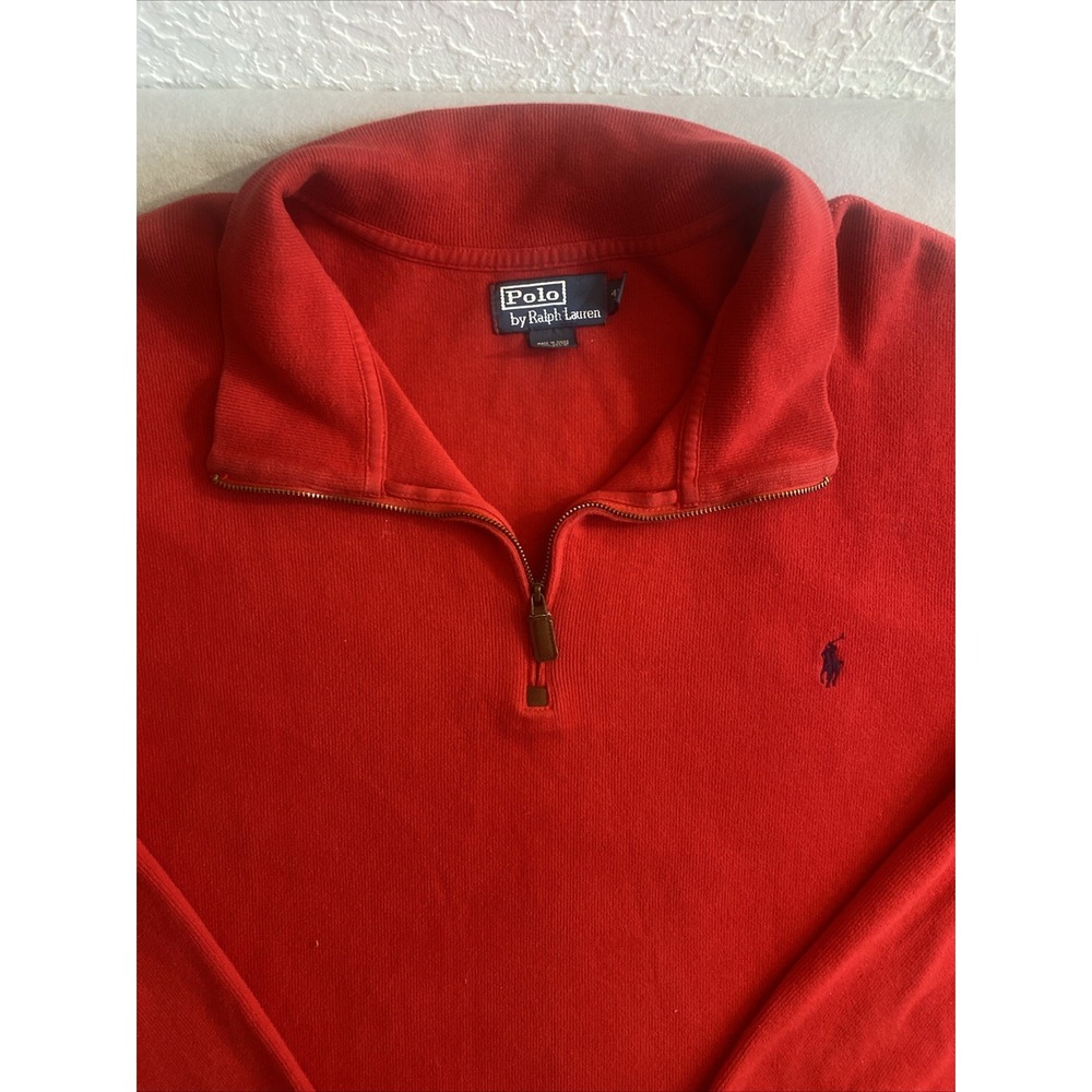 Polo Ralph Lauren 1/4 Zip Red Cotton Pullover Men's Size 4XLT  Tall Blue Pony
